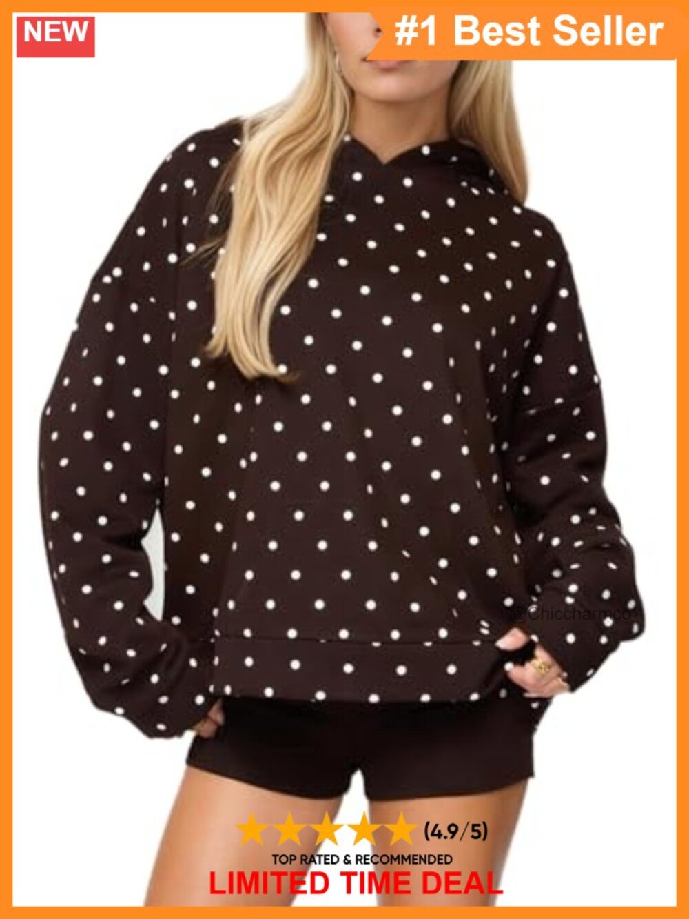 Women Polka Dot Long Sleeve Hoodie Oversized Pullover Kangaroo Pocket